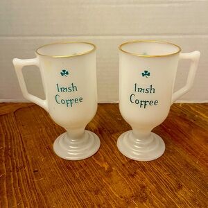 ☘️☘️Set of Federal Glass Irish Coffee Mugs with Gold Rim - Vintage Milk Glass☘️